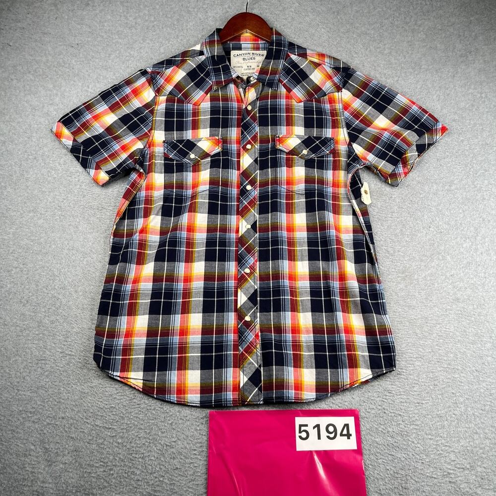 Canyon River Blues Shirt Plaid Pearl Snap Button Up Short Sleeve M NEW NWT